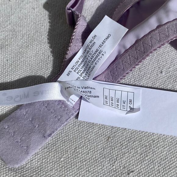 Curve Muse Lingerie Lace Bra Wired Lilac Sz 36C Unlined Sheer Floral Bow Smooth - Picture 6 of 9
